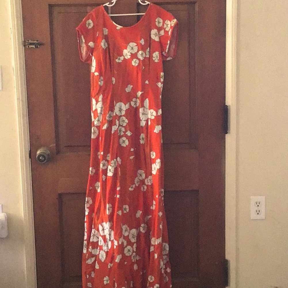 Paradise Hawaii Made in Honolulu Vintage Dress Tiki MCM Orange Floral